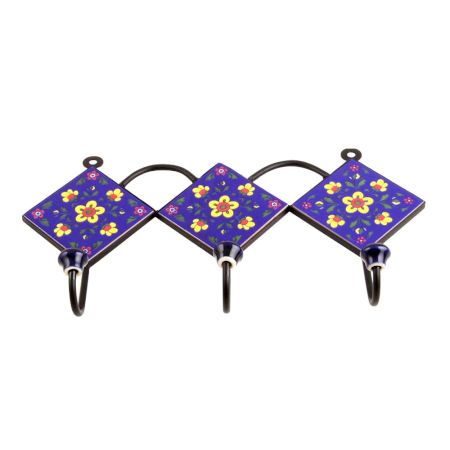 Navy Blue Yellow Floral Tiles Hook